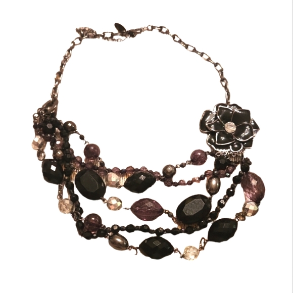 Vintage NY statement bead necklace assymetrical flower - Picture 1 of 4